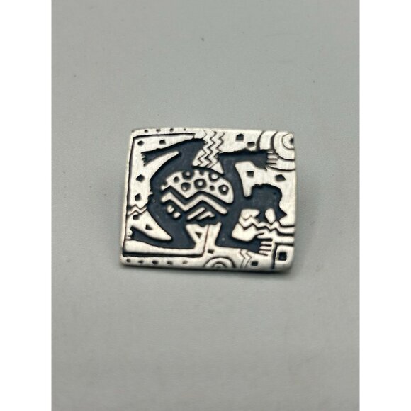 Alice Seely Pewter Fetishes Brooch Pin 1998 Vtg Boho Petroglyph Style Abstract - Picture 4 of 8